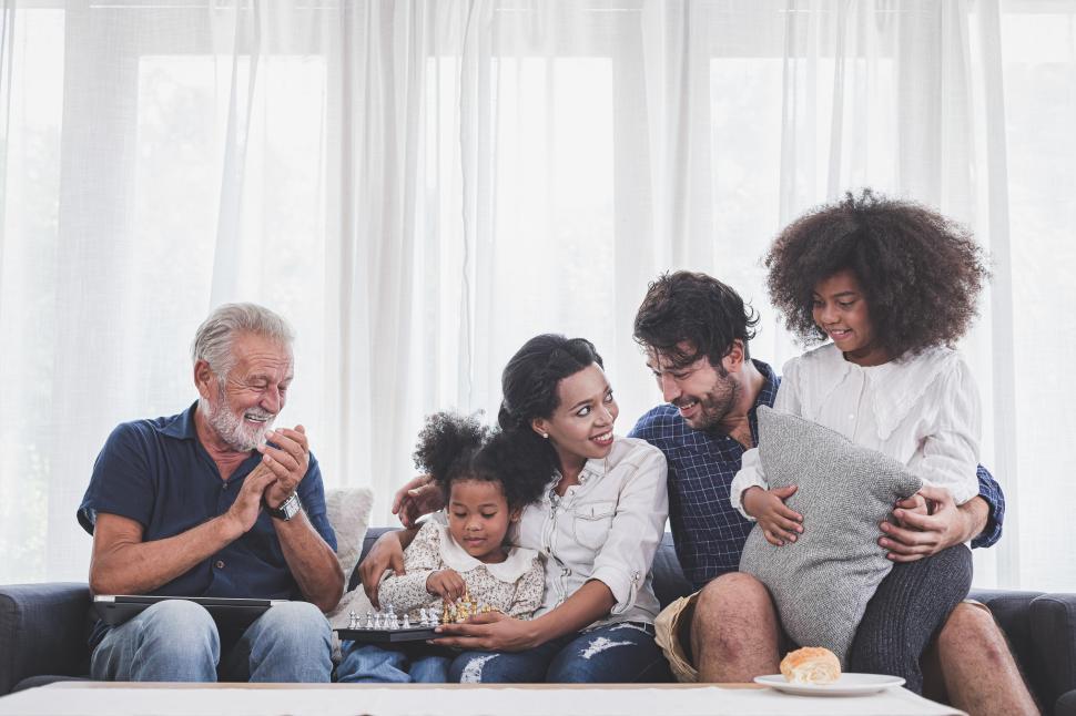 Free Image of Happy family time, Cheerful young family with children laughing 