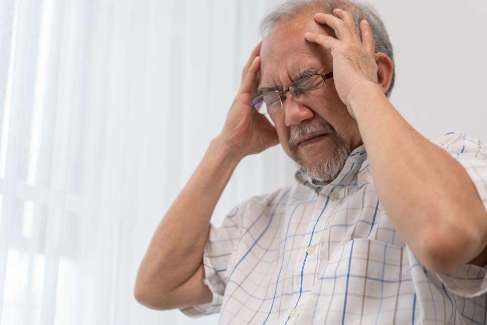 Free Image of Senior man having headache. Stressed and depressed. 