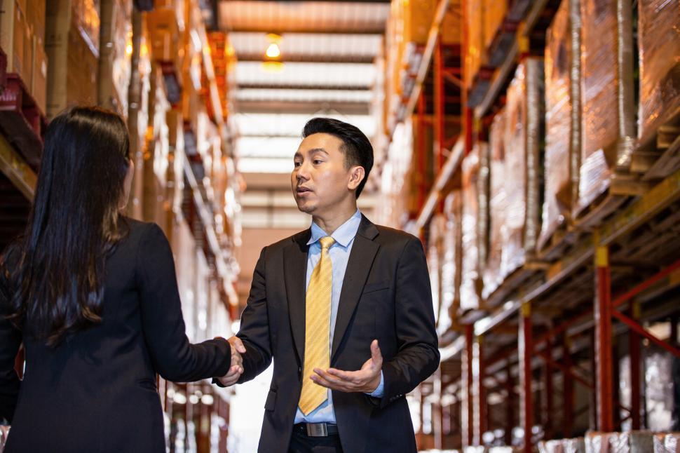 Free Image of Business woman shaking hand with manager 
