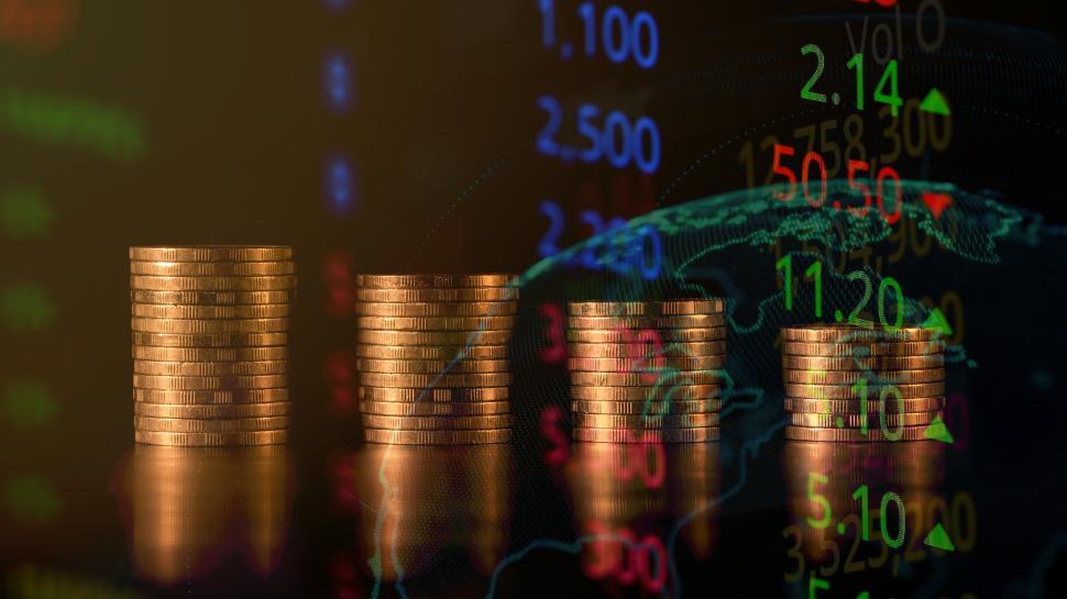 Free Image of gold coins graph by stack 