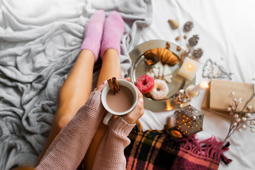 Free Image of Woman holding big cup of coffee 