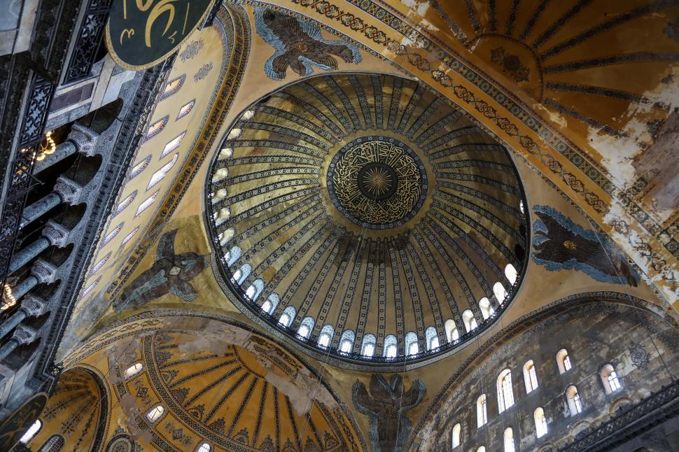 Free Image of Interior dome of Hagia Sophia Grand Mosque, Istanbul 