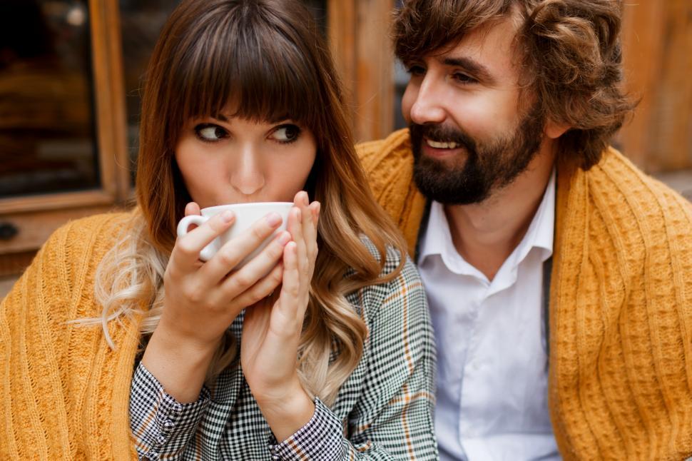 Free Image of Cozy warm portrait of happy hugging couple in love 