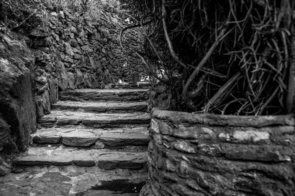 Free Image of Stone Staircase in Black and White 