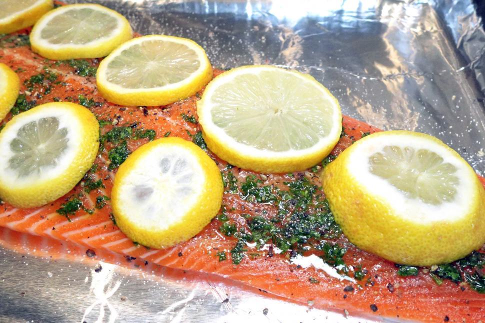 Free Image of Raw Salmon Filet with Lemon 