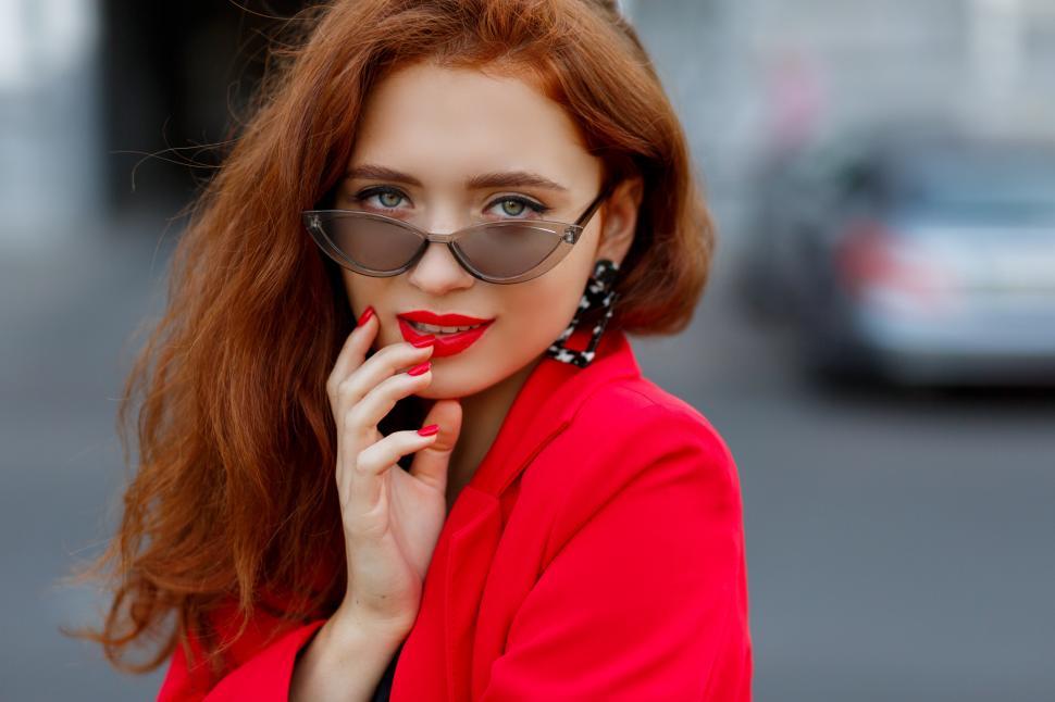 Free Image of Woman in elegant red suit 