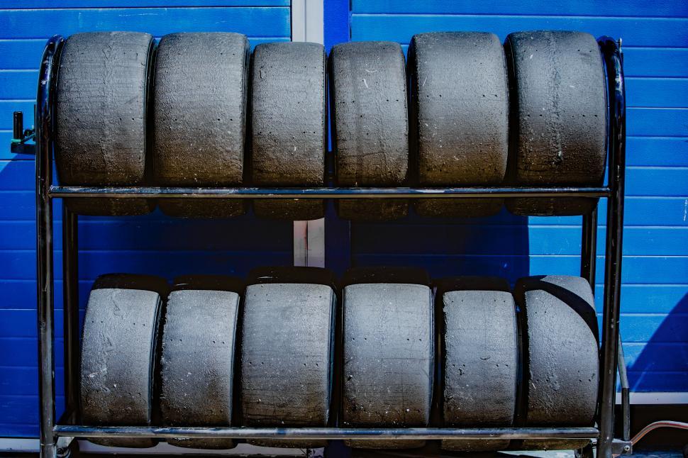 Free Image of used racing car tires in a circuit 