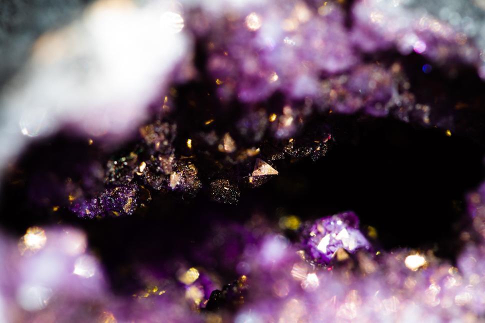 Free Image of inside pink mineral black rock close up 