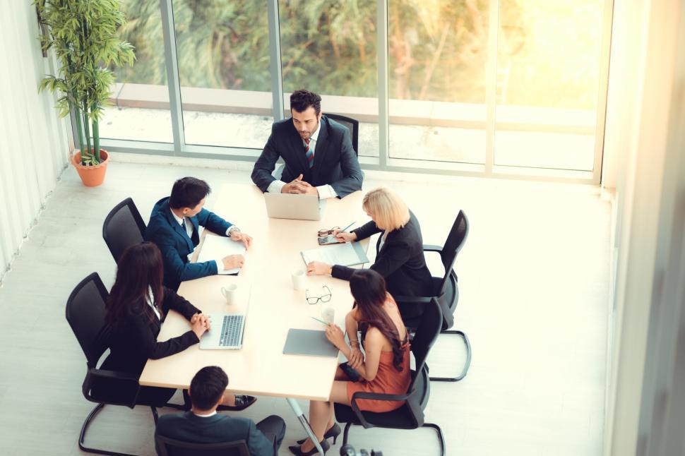 Free Image of Top view group of multiethnic business men and women 