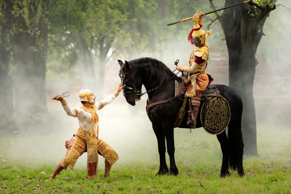 Free Image of Khon, a classical Thai dance in a mask - battle between the giant and Hanuman. 