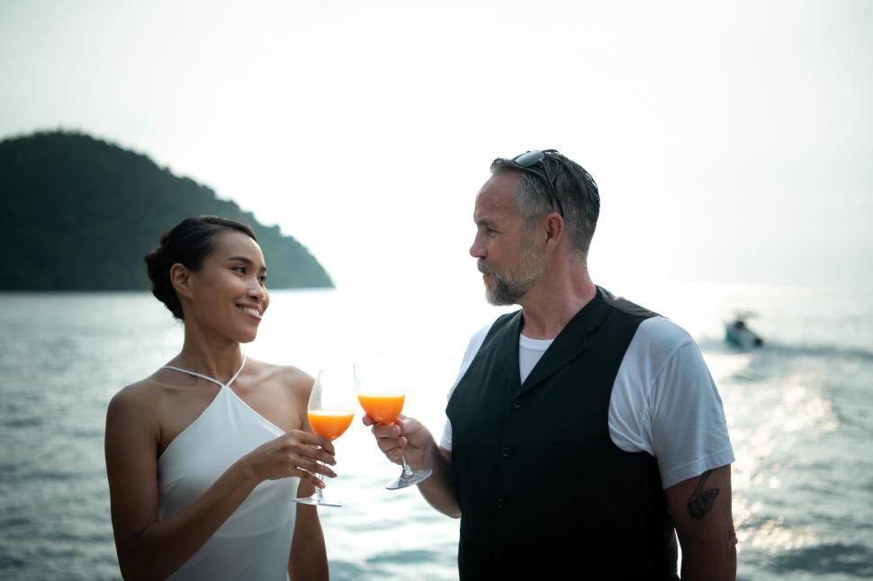Free Image of Happy moments of couple on a yacht, on their honeymoon 