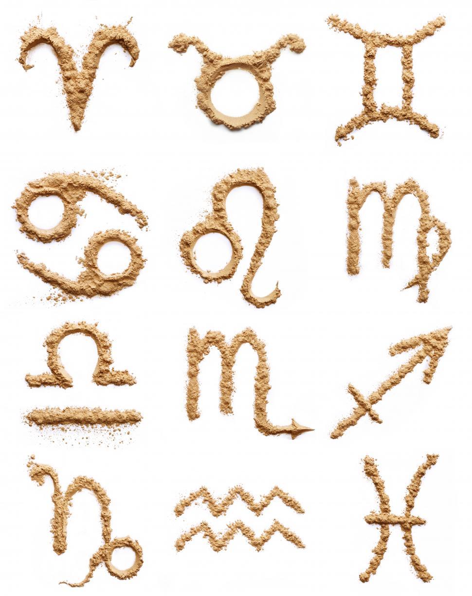 Free Image of all the signs of the zodiac created with powder 