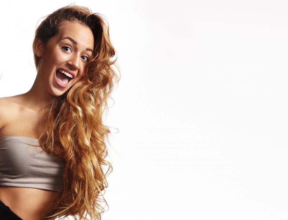 Free Image of surprised woman with a space for text - blank copyspace 
