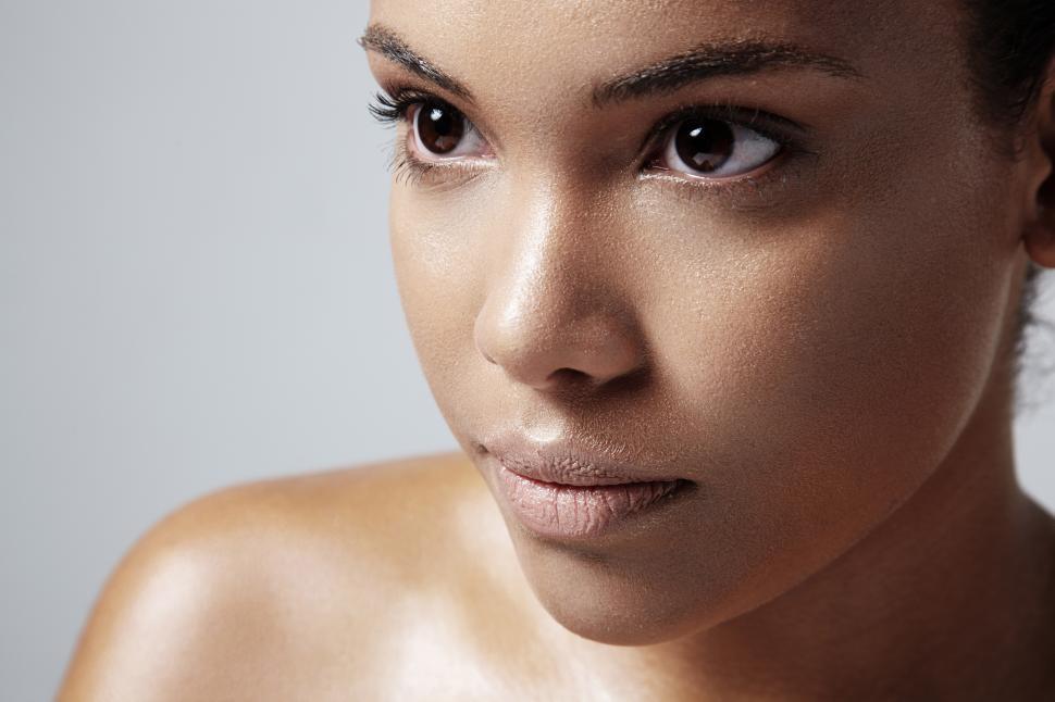 Free Image of closeup of a womans face with oily skin 