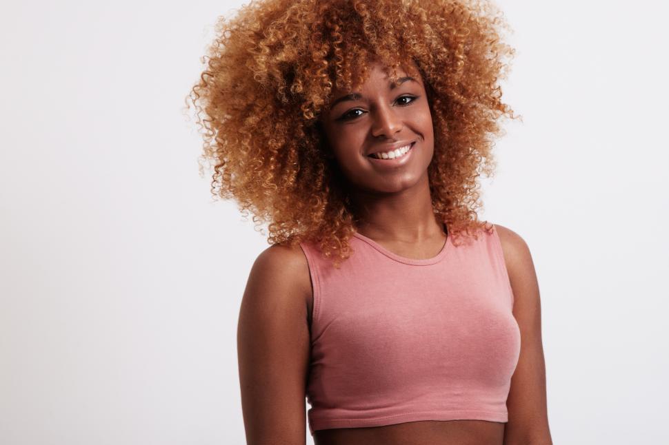 Free Image of pretty smiling blonde black woman studio portrait 