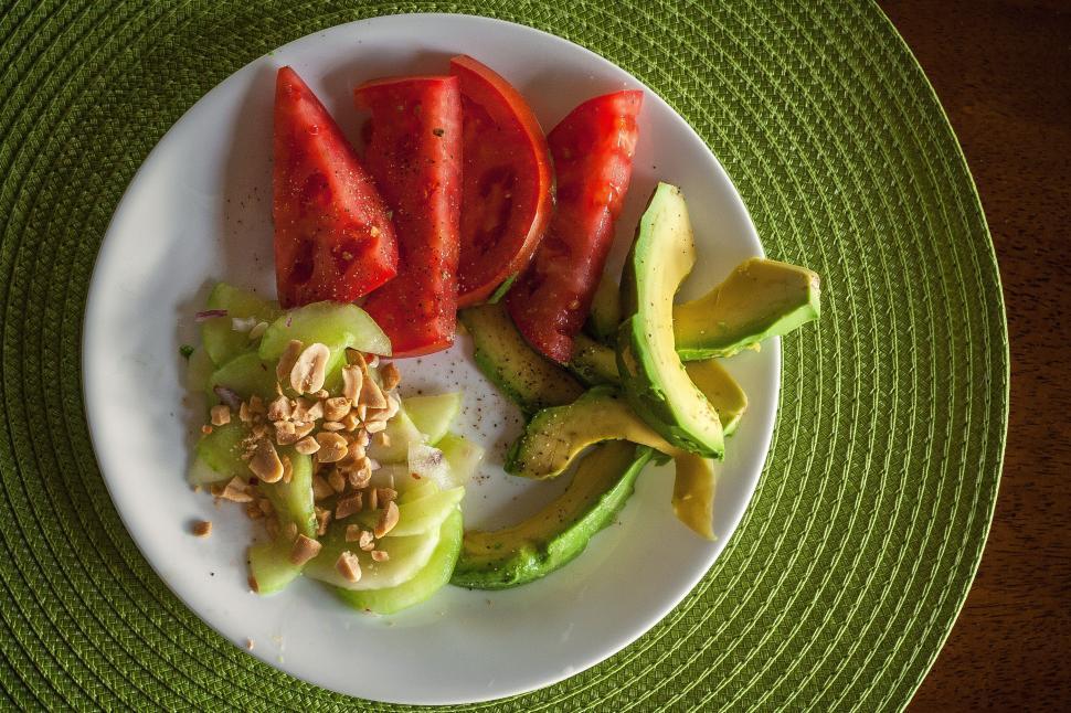 Free Image of A plate of food on a green place mat 