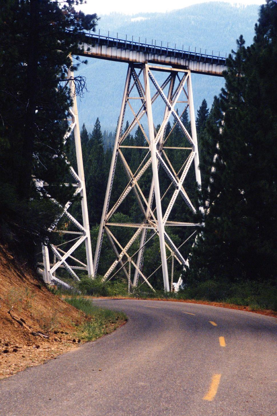 Free Image of Road running under a train trestle 