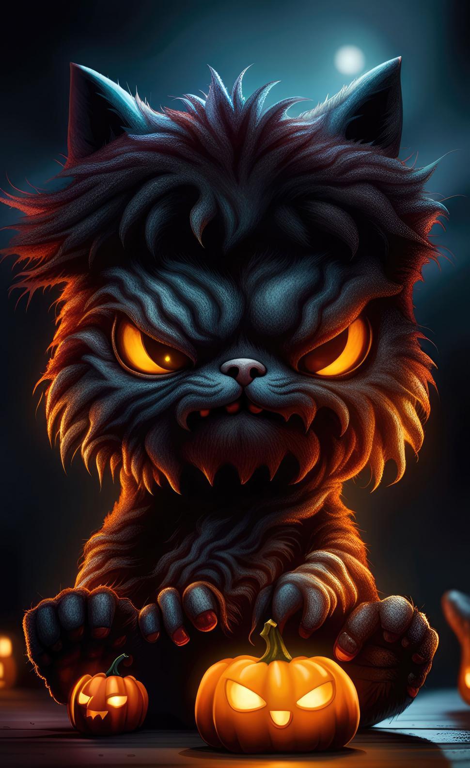 Free Image of Spooky halloween cat monster poster  