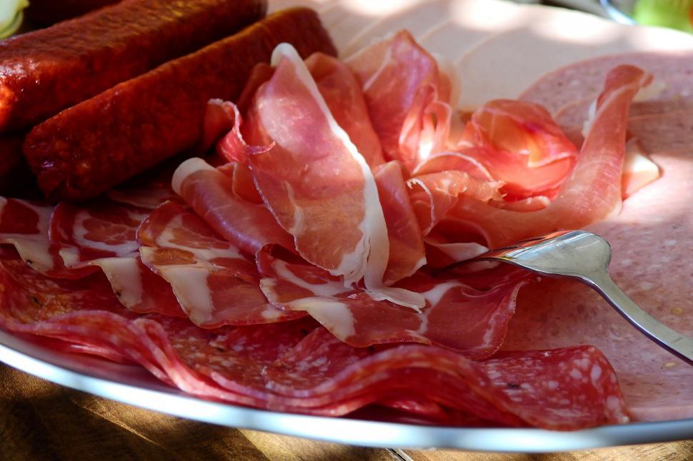 Free Image of A plate of meat and sausages 