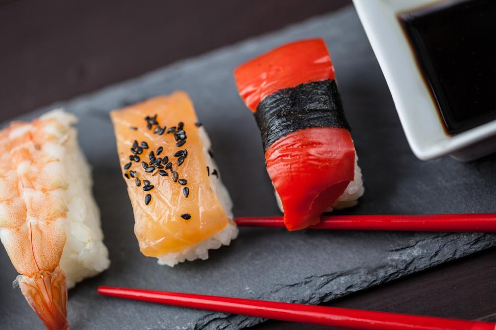 Free Image of A close up of sushi 