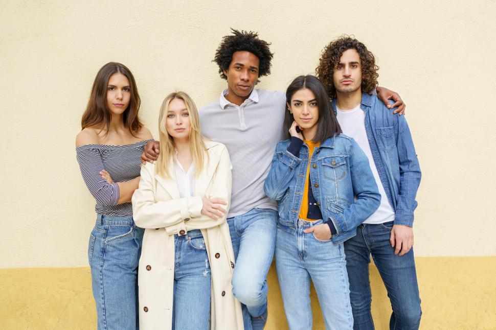 Free Image of Multi-ethnic group of friends posing together outdoors 