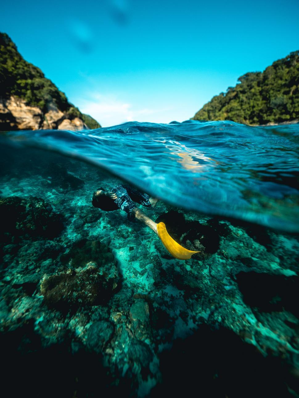 Free Image of A person swimming under water 