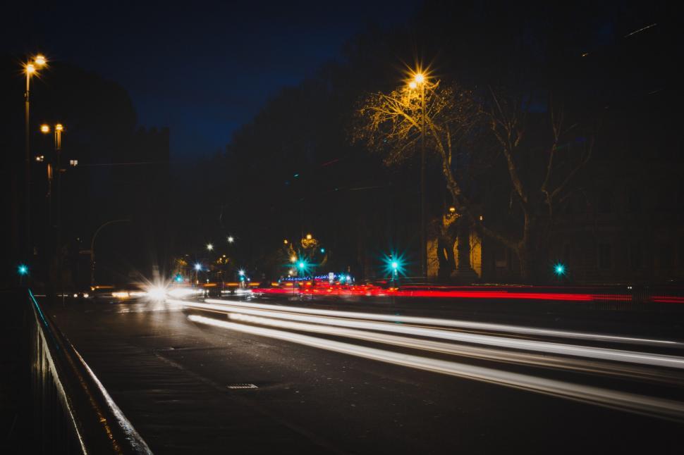 Free Image of A street with lights on it 
