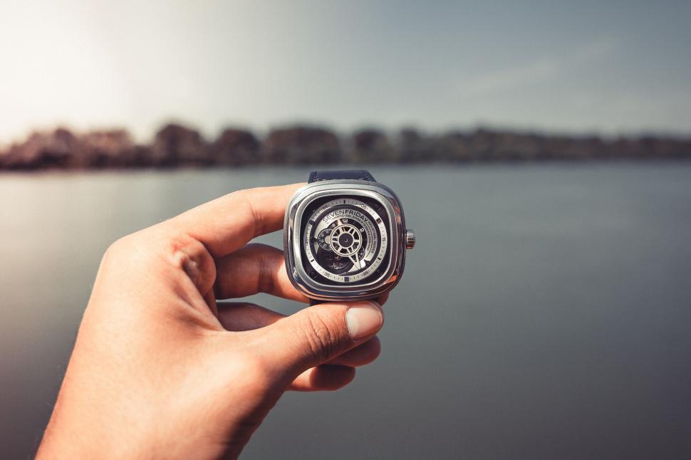Free Image of A hand holding a square watch 