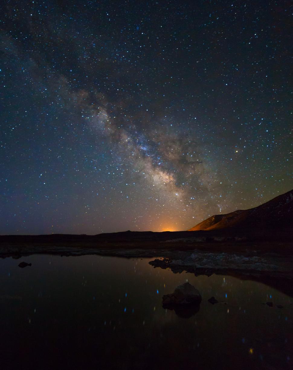 Free Image of A starry sky over a lake 