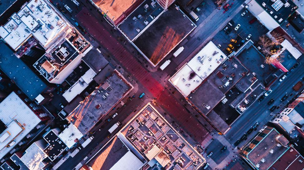 Free Image of Aerial view of a cross in a city 