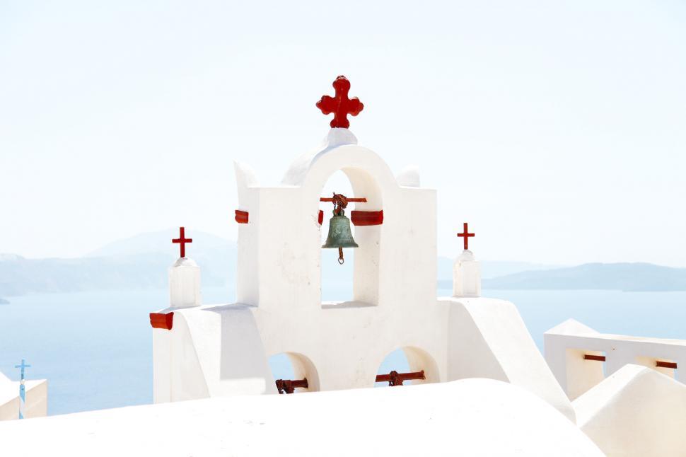 Free Image of A bell on a white building 