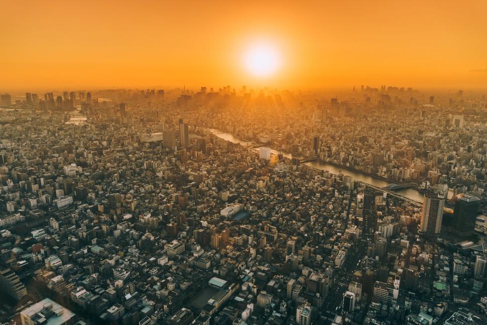 Free Image of A city with a river and a city in the distance 