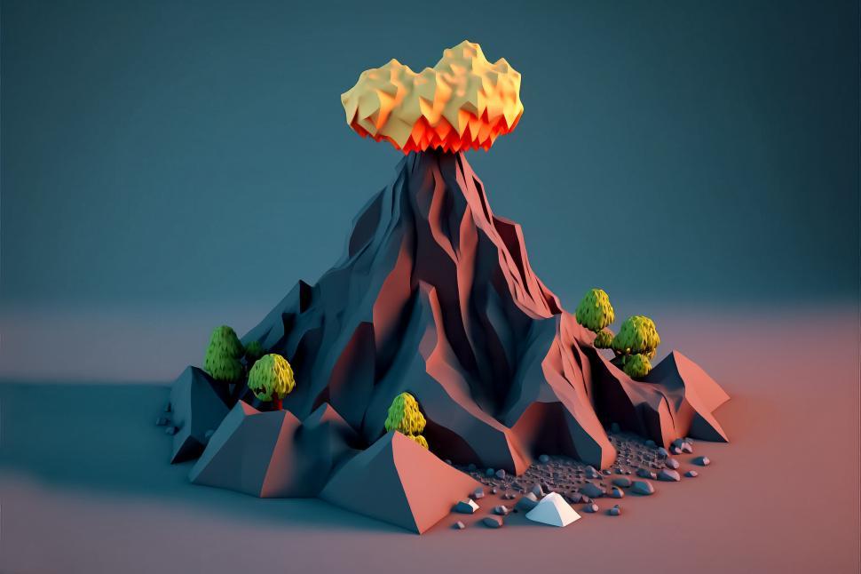 Free Image of A volcano with smoke and trees 