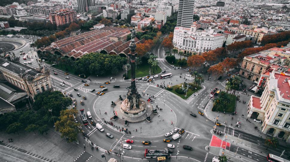 Free Image of Aerial view of Barcelona cityscape and traffic 