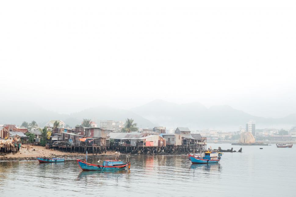 Free Image of Fishing Village at Water s Edge 