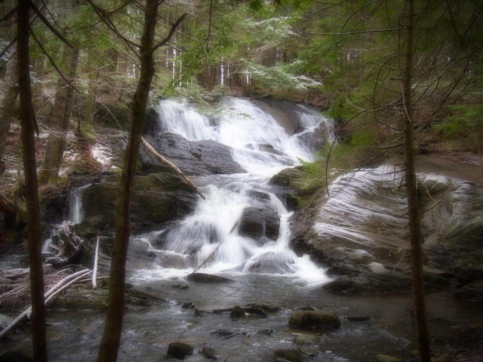 Free Image of Serene Waterfall in a Lush Forest Setting 