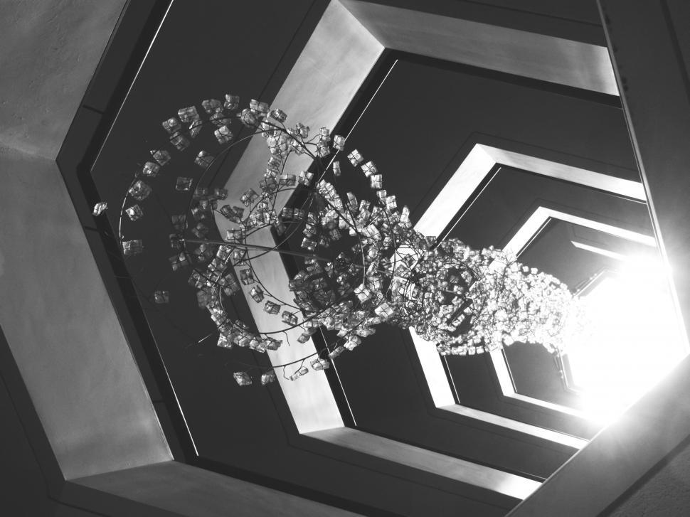 Free Image of Chandelier seen from below in monochrome 