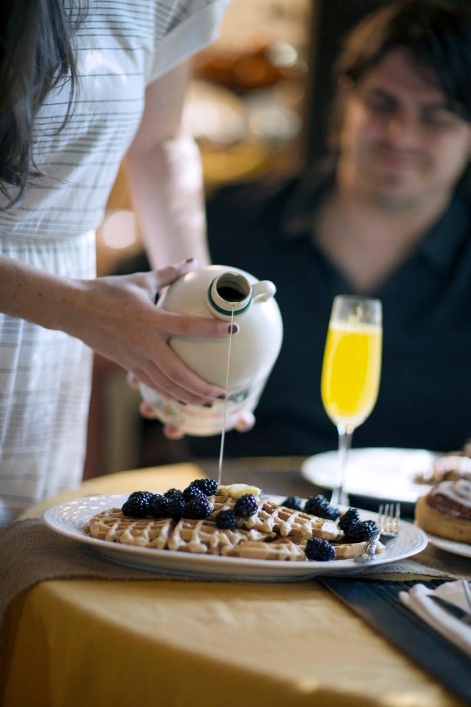 Free Image of Serving fresh waffles with blackberries and syrup 