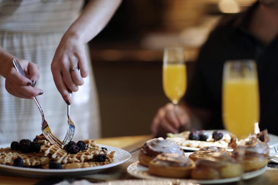 Free Image of Close-up of a brunch table with pastries 