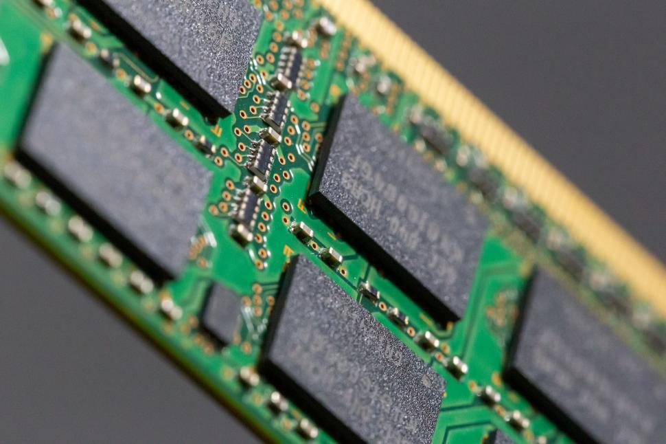 Free Image of Macro shot of computer RAM module 