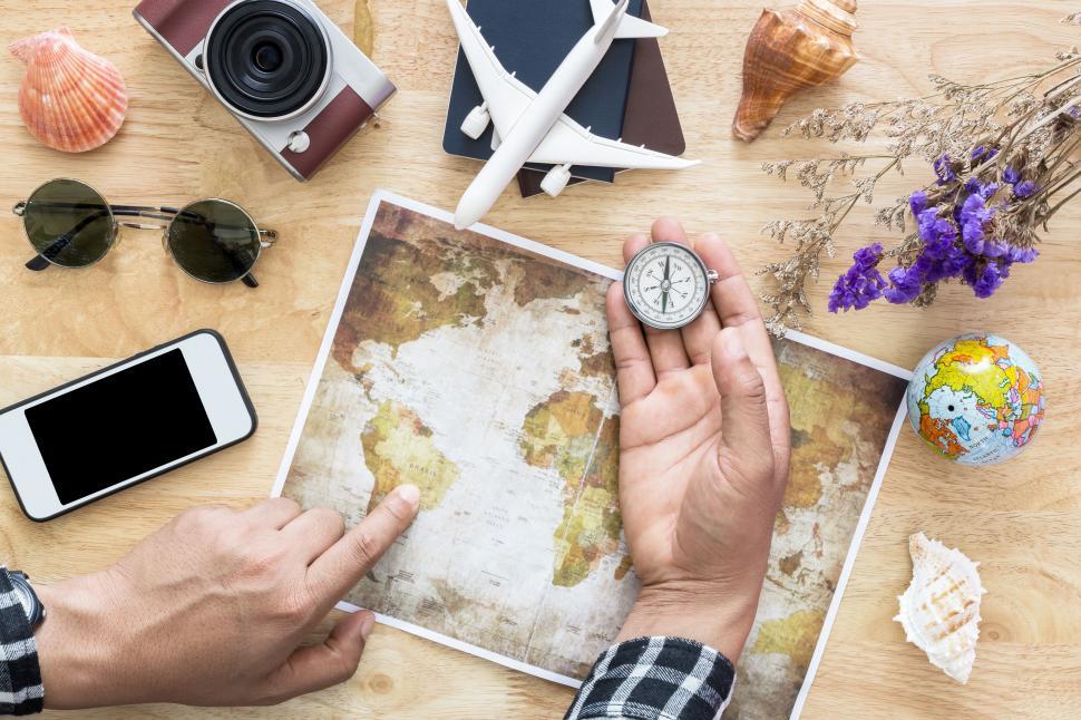 Free Image of Travel planning with map and accessories 