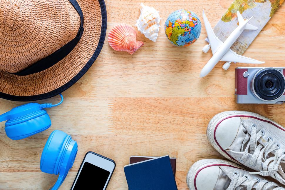 Free Image of Travel accessories set out for a new adventure 