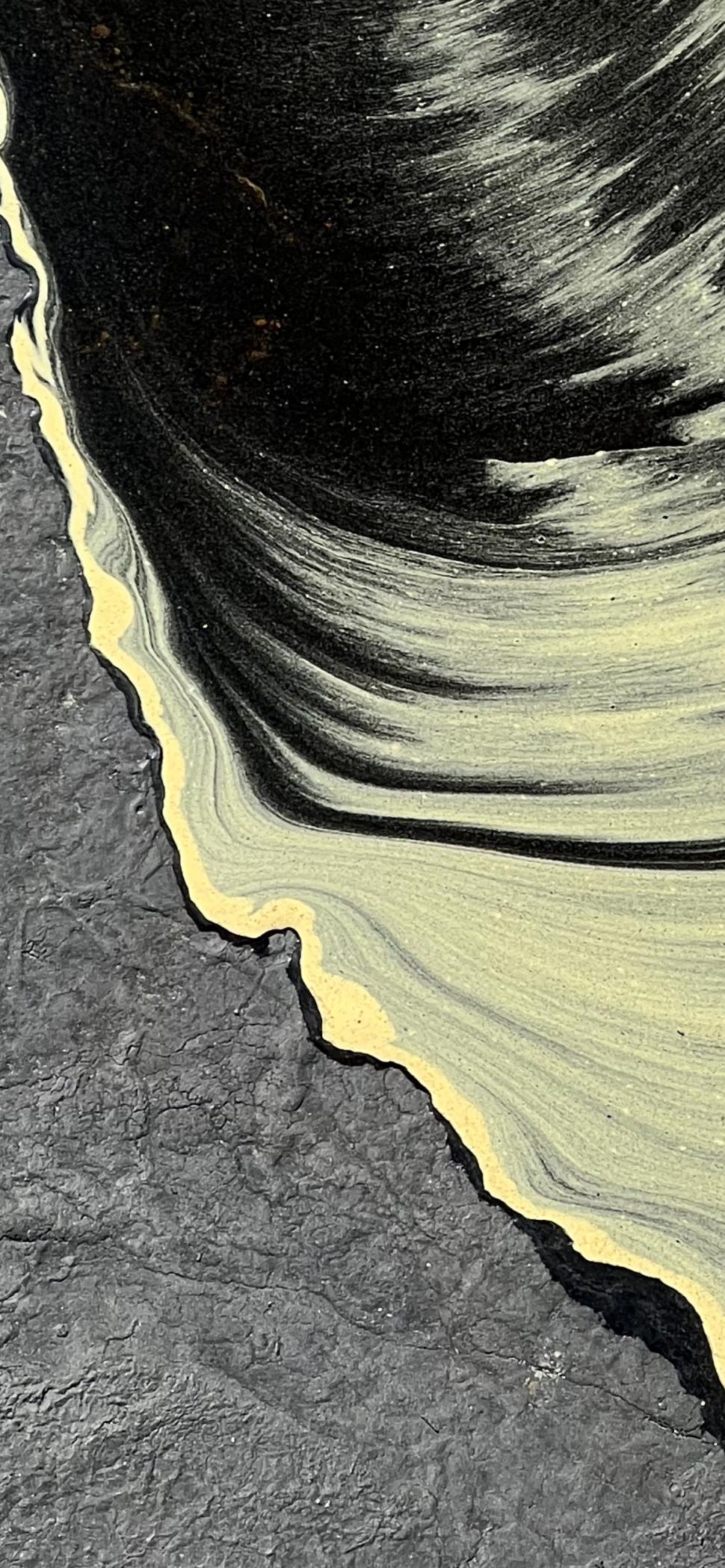 Free Image of Pollen in a puddle makes black and yellow patterns 
