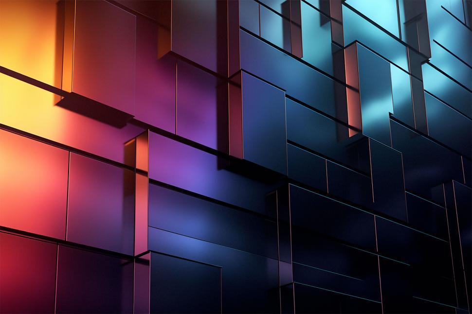 Free Image of Vivid colors on modern geometric facade 