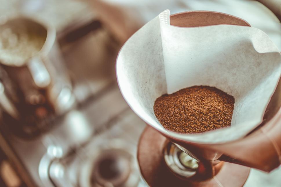 Free Image of Close-up of coffee grounds in a filter 