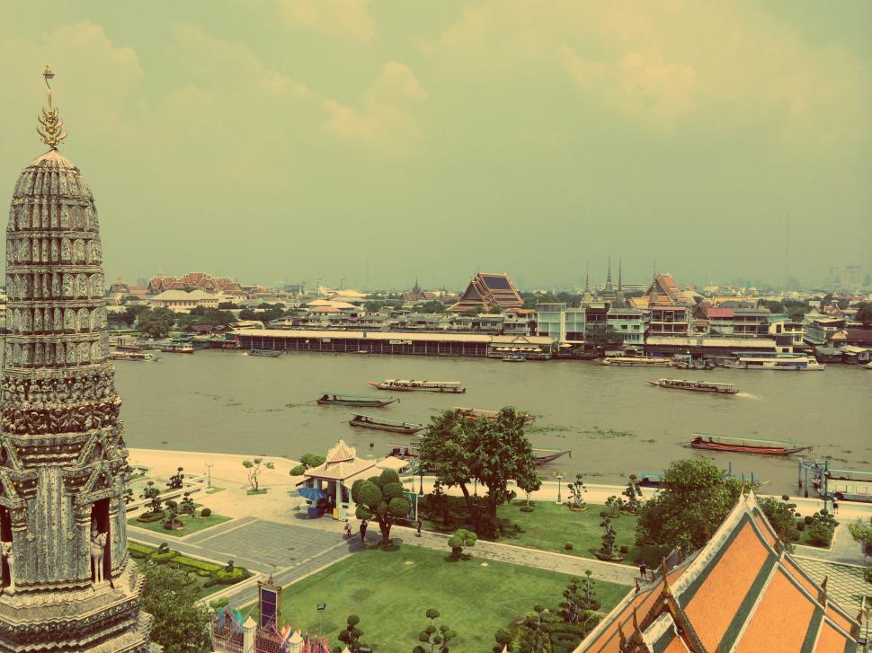Free Image of Historic view of riverfront from temple 