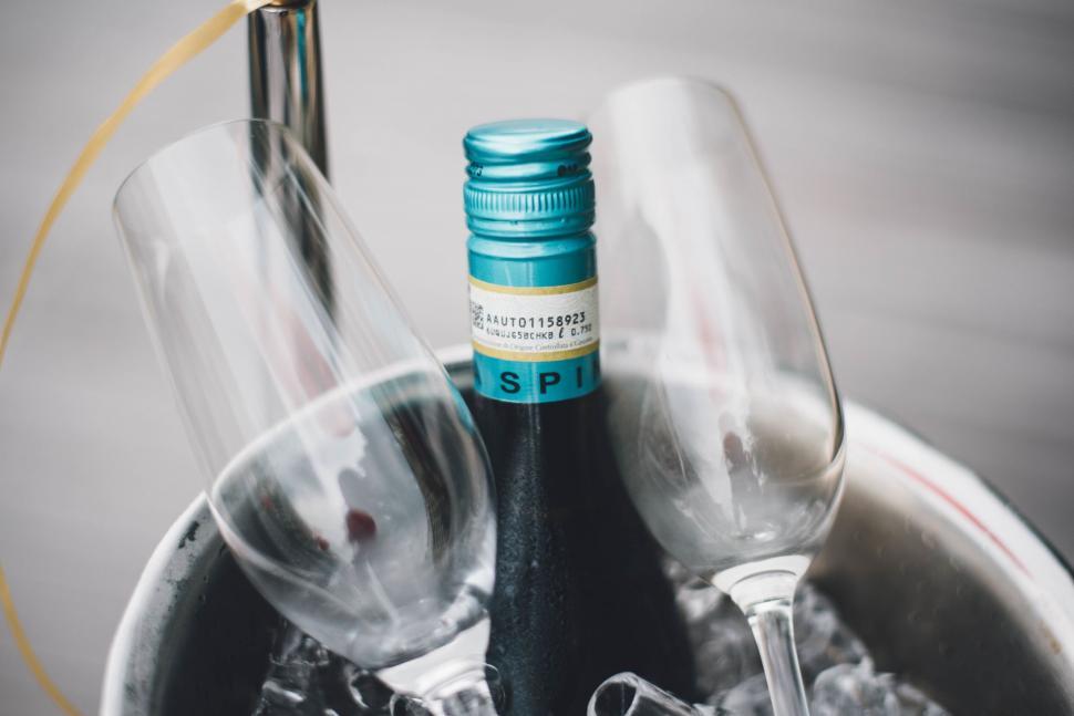 Free Image of Close-up of champagne in ice bucket 