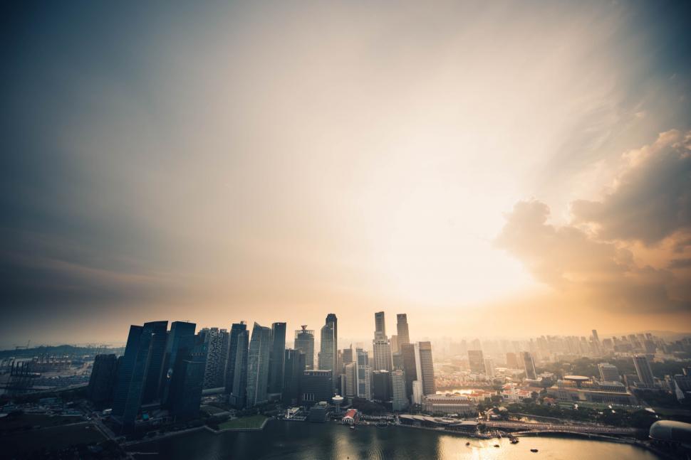 Free Image of Sunset Overlooking Urban Skyline and Bay 