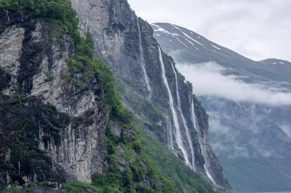 Free Image of Waterfall cascading down a rocky cliff face 