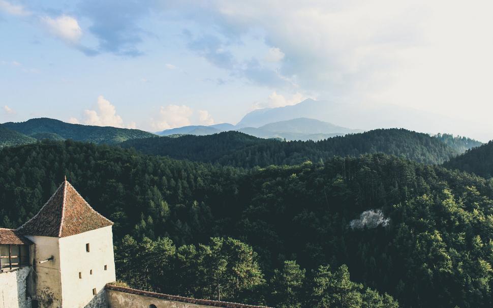 Free Image of Historic castle overlooking a forest 
